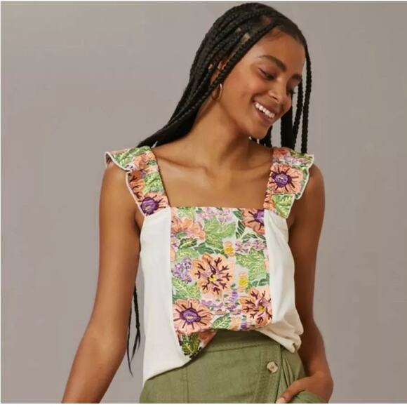 Anthropologie Tops - Anthropologie Tiny Marin Floral Embroidered Tank Size Small